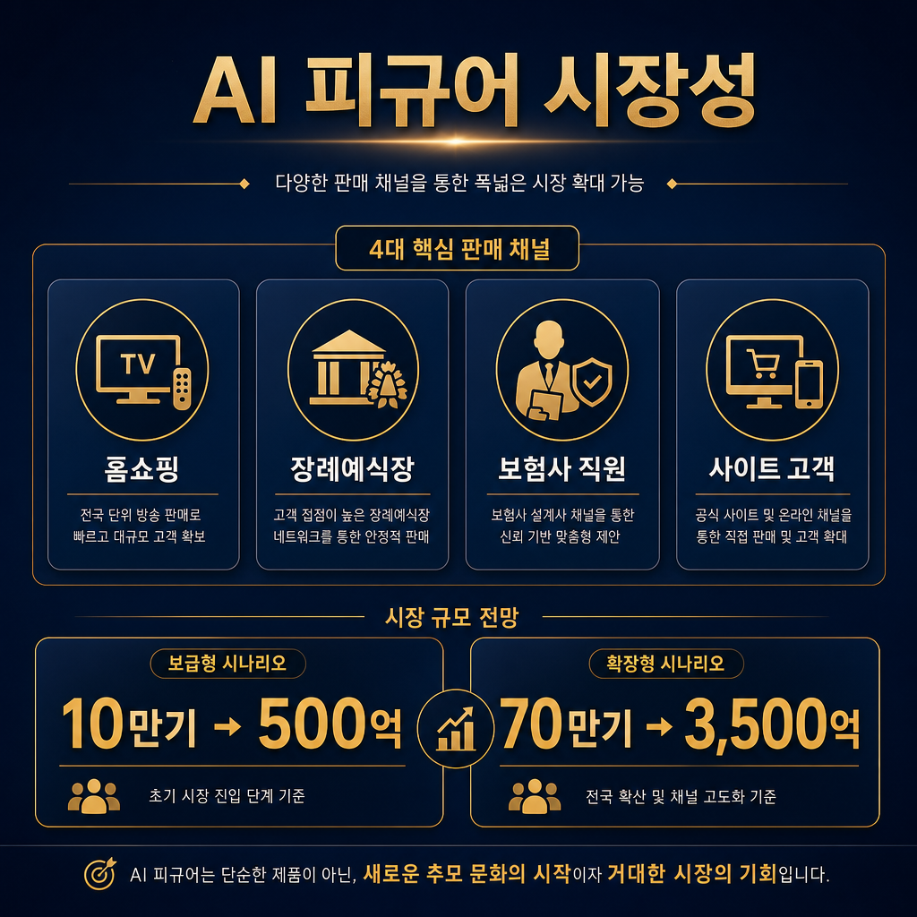 AI 피규어 시장성 - 홈쇼핑·장례예식장·보험사직원·사이트 고객 4대 영업 채널, 10만기 500억, 70만기 3,500억