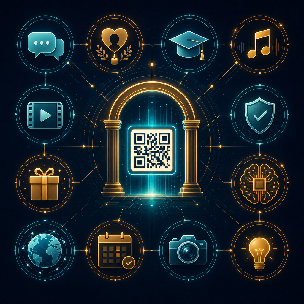 무형상품 네트워크 시장 선점 그래픽 - QR 즉시 연결과 12가지 무형상품