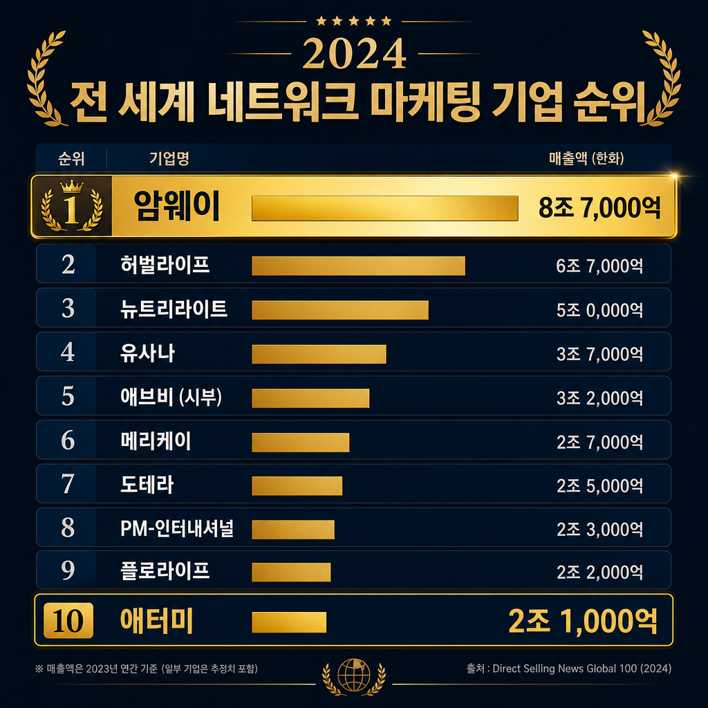 2024 전 세계 네트워크 마케팅 기업 순위 - 1위 암웨이, 10위 애터미 2조1,000억
